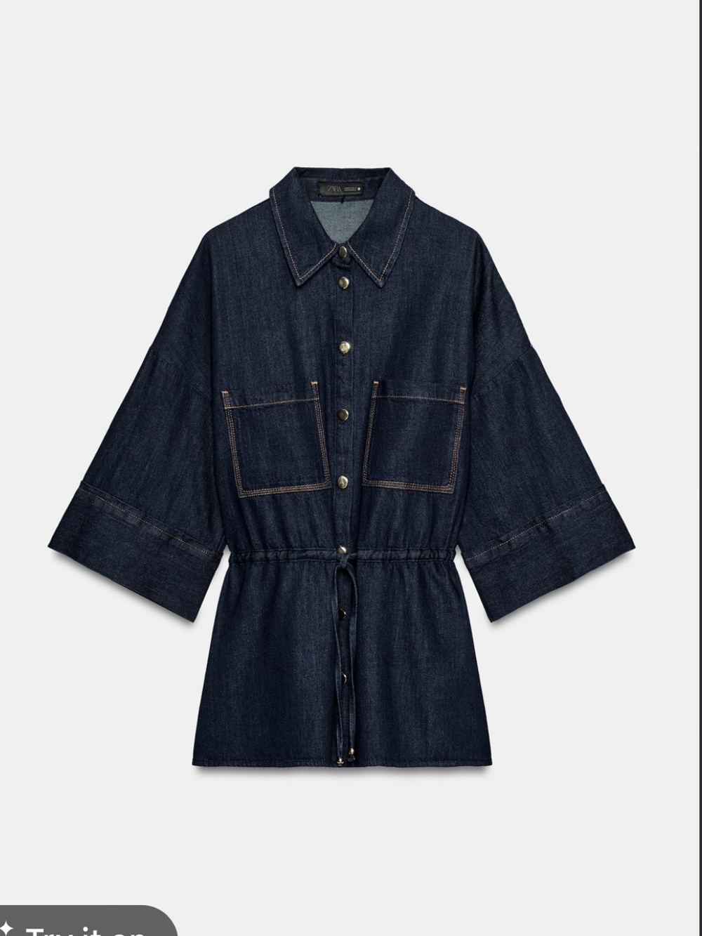 Zara woman Dark Blue Button-Down Denim Shirt